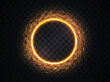 © Oleg - Glowing Fire Ring With Spark Particles On Transparent Background. Shiny Magic Circle Frame With Energy Swirl For Light Effect, Portal Or Spell Design. Vector Illustration.
