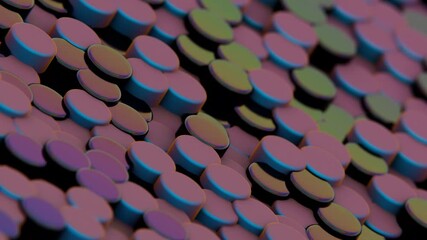 Leinwandbilder - Vibrant pink and blue discs arranged in a dynamic 3D pattern, forming a modern geometric composition with layered color transitions and a playful aesthetic.