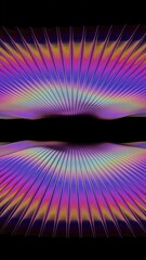 Fototapete - Vibrant rainbow lines radiate across a dark background, forming a fluid wave-like surface with bright gradient stripes, evoking a dynamic and futuristic design.