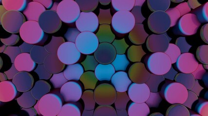 Aufkleber - Vibrant pink and blue discs arranged in a dynamic 3D pattern, forming a modern geometric composition with layered color transitions and a playful aesthetic.