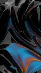 Aufkleber - A glossy black and blue swirl with hints of orange, forming a fluid, modern shape that merges reflection and color shifts in a dynamic 3D design.