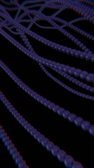 Leinwandbilder - Strings of purple spheres form a flowing wave pattern on a black background, blending illusions and technology into a dynamic, futuristic design.