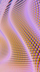 Aufkleber - Flowing mosaic illusions in pink and yellow squares form a dynamic wave pattern, merging color distortion and synergy in a modern, futuristic aesthetic.