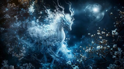 Aufkleber - Celestial unicorn's mystical journey through an enchanted forest surreal digital art dreamscape