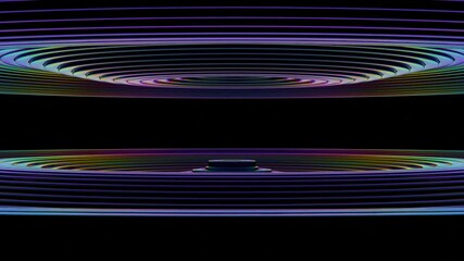 Aufkleber - Concentric rainbow rings on a black background create swirling illusions and synergy, merging wave patterns with a vibrant, minimalistic, and futuristic design.