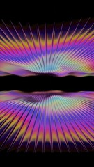 Aufkleber - Vibrant rainbow lines radiate across a dark background, forming a fluid wave-like surface with bright gradient stripes, evoking a dynamic and futuristic design..