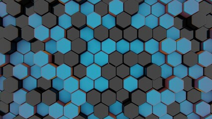 Aufkleber - Black and blue hexagonal 3D blocks arranged in a honeycomb pattern, forming a modern, minimal design with repetitive geometry and a futuristic mosaic aesthetic...