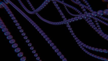 Leinwandbilder - Strings of purple spheres form a flowing wave pattern on a black background, blending illusions and technology into a dynamic, futuristic design........