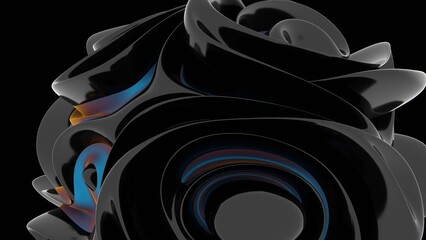Aufkleber - A glossy black and blue swirl with hints of orange, forming a fluid, modern shape that merges reflection and color shifts in a dynamic 3D design........