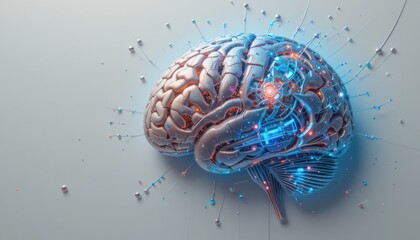 Aufkleber - Brain with circuit design in the middle symbolizing the fusion of human cognition and advanced technological framework