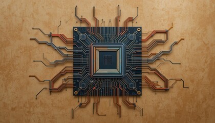 Poster - Intricate circuit board displaying complex traces and patterns with a smaller circuit board nested in the center