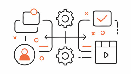 Optimized Workflow and Process Management Icons in a Simple Line Art Style Designed for Professional Use in Business and System Planning Presentations