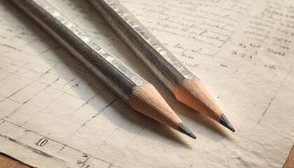 Poster - Two pencils placed neatly on a piece of blank paper representing collaboration and creativity in a professional workspace