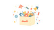 © Kate Y - A collection of toys spilling out of a box, a joyful illustration of childhood and play.
