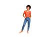 © deagreez - Full length body size photo of cool swag good black millennial girl posing in front of camera showing her coolness wearing jeans denim sneakers isolated over vibrant color background