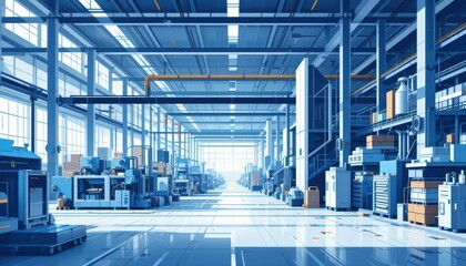 Leinwandbilder - Spacious factory interior filled with advanced machines and equipment showcasing modern industrial production