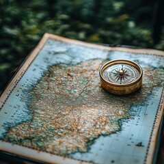 vintage compass on antique map: a journey's beginning