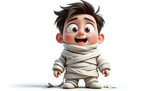 A 3D illustration of a little boy wrapped in a bandage.