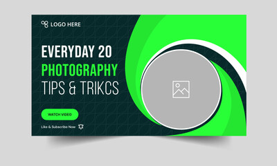 Wall Mural - Trendy photography daily tips and tricks video thumbnail banner design, daily photography learning tips and techniques video cover banner design, editable vector eps 10 file format