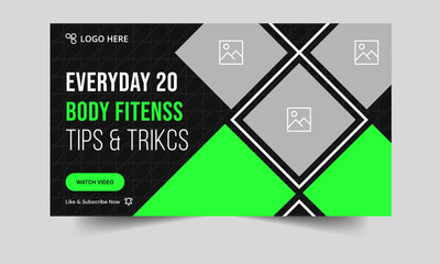Wall Mural - Body fitness new idea tips and tricks video cover banner design, workout plan video thumbnail banner design, editable vector eps 10 file format