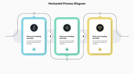 Aufkleber - Simple horizontal process infographic template with three options. Flat presentation diagram with minimalistic icons for data visualization.