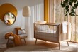 © MILKY_PS - Step into a serene Scandinavian baby room, where soft pastel hues meet the warmth of natural wood Imagine gentle light filtering through wooden blinds, casting a soft glow on the inviting space A