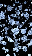 Aufkleber - Super slow motion of rotating crushed ice, top view shot. Filmed on high speed cinema camera, 1000 fps. Isolated on black background. Vertical aspect ratio.