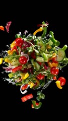 Aufkleber - Super slow motion of rotating fresh lettuce flying up in the air. Splashing water. Isolated on black background. Filmed on high speed cinema camera, 1000 fps. Vertical Aspect Ratio.