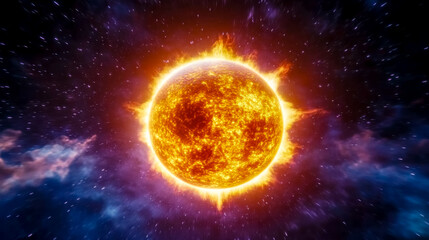 Wall Mural - sun shining in the vastness of colorful deep space with stars and nebulae