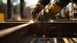 © keshia - Ironworker welding a steel structure for a building. Featuring welding and steel assembly
