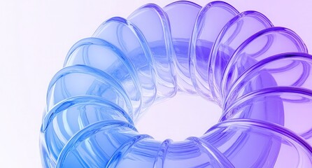 Wall Mural - Glassy Curved Rings Forming Donut Shape with Blue and Purple Gradient Lighting