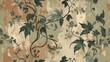 © Mtiz Effects - Artistic floral wallpaper showcasing beige flowers and green leaves on textured design