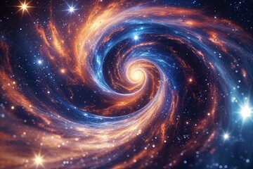 Wall Mural - Luminous Cosmic Spiral Swirling Backdrop with Bright Stars and Galaxy Energy
