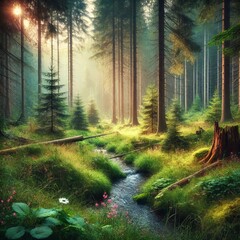 Wall Mural - forest and a small stream