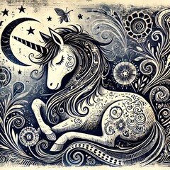 Wall Mural - unicorn showcasing monotype s delicacy