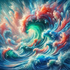 Wall Mural - wave coral pink and fie