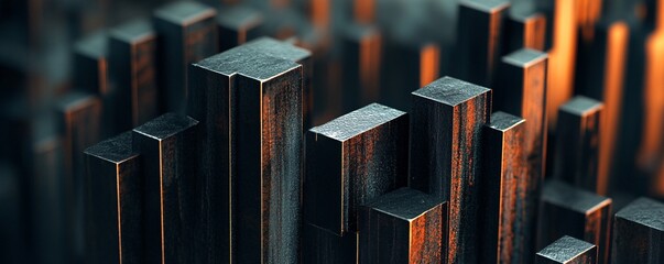 Fototapete - Abstract metallic bars creating a modern industrial landscape