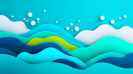 Wall Mural - ocean-inspired abstract paper cut landscape with layered waves