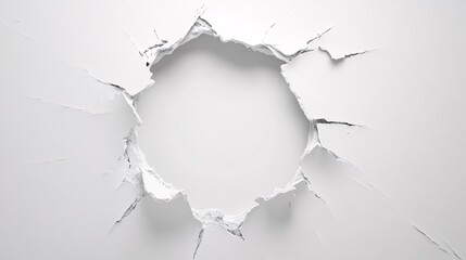 Aufkleber - Broken white wall creating a circular hole revealing bright background