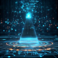 Fototapete - Holographic pyramid receiving data stream in futuristic cyberspace