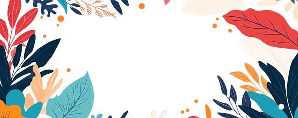 Wall Mural - Colorful foliage creating a vibrant and lush botanical border