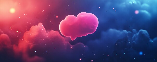 Fototapete - Pink cloud computing symbol floating through a colorful nebula