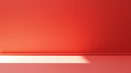 Poster - Empty room with red wall and floor illuminated by light beam