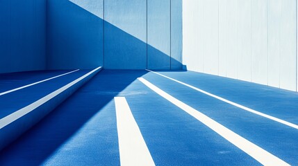 Poster - White lines dividing blue sports court under sunlight