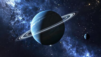Wall Mural - explore the beauty of a blue planet surrounded by glowing rings in the vastness of space, saturn pla