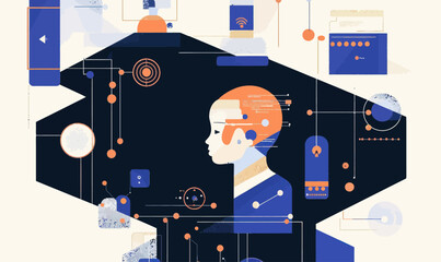 Wall Mural - minimalist ai concept art with futuristic digital elements in vector style