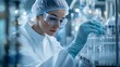 © AdorStudios - scientist in cleanroom setting wearing sterile gloves working with lab equipment emphasizing control hygiene and the importance of aseptic pharmaceutical procedures