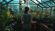 © Jakkarin - Woman in a Greenhouse Surrounded by Colorful Flowers and Plants