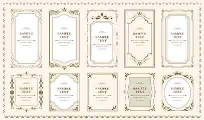 set of decorative vintage frames and borders set. design elements for packaging design and invitatio