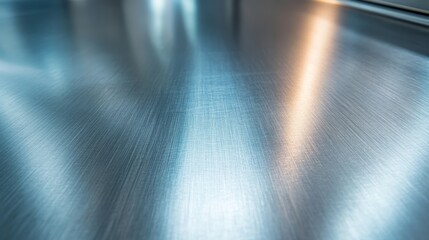 Poster - The close-up reveals the sleek surface of brushed stainless steel, featuring a fine linear texture and polished shine, ideal for a modern industrial look